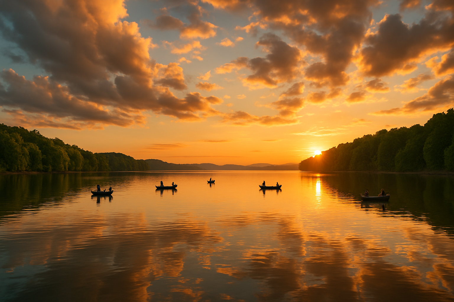 Panoramic view of Kentucky Lake at golden hour