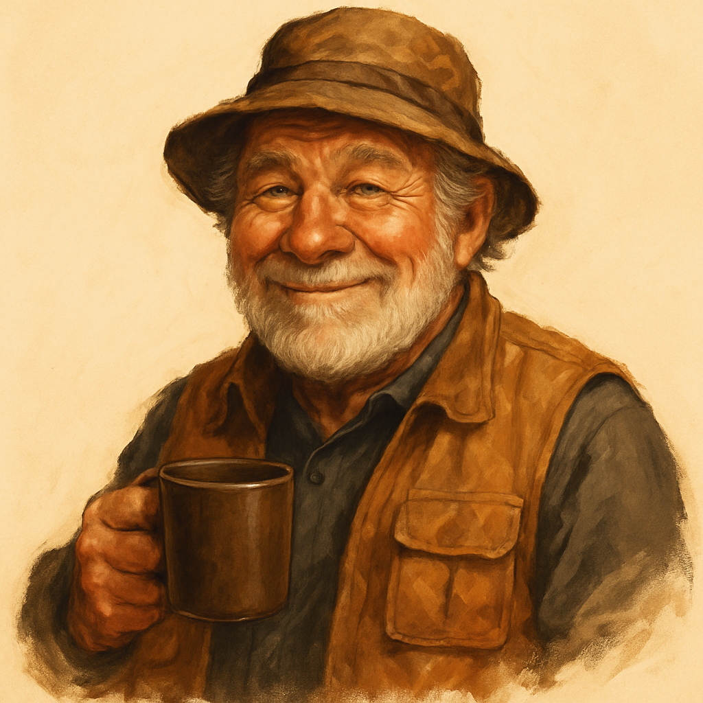 Uncle Slab — friendly old fisherman AI mascot character